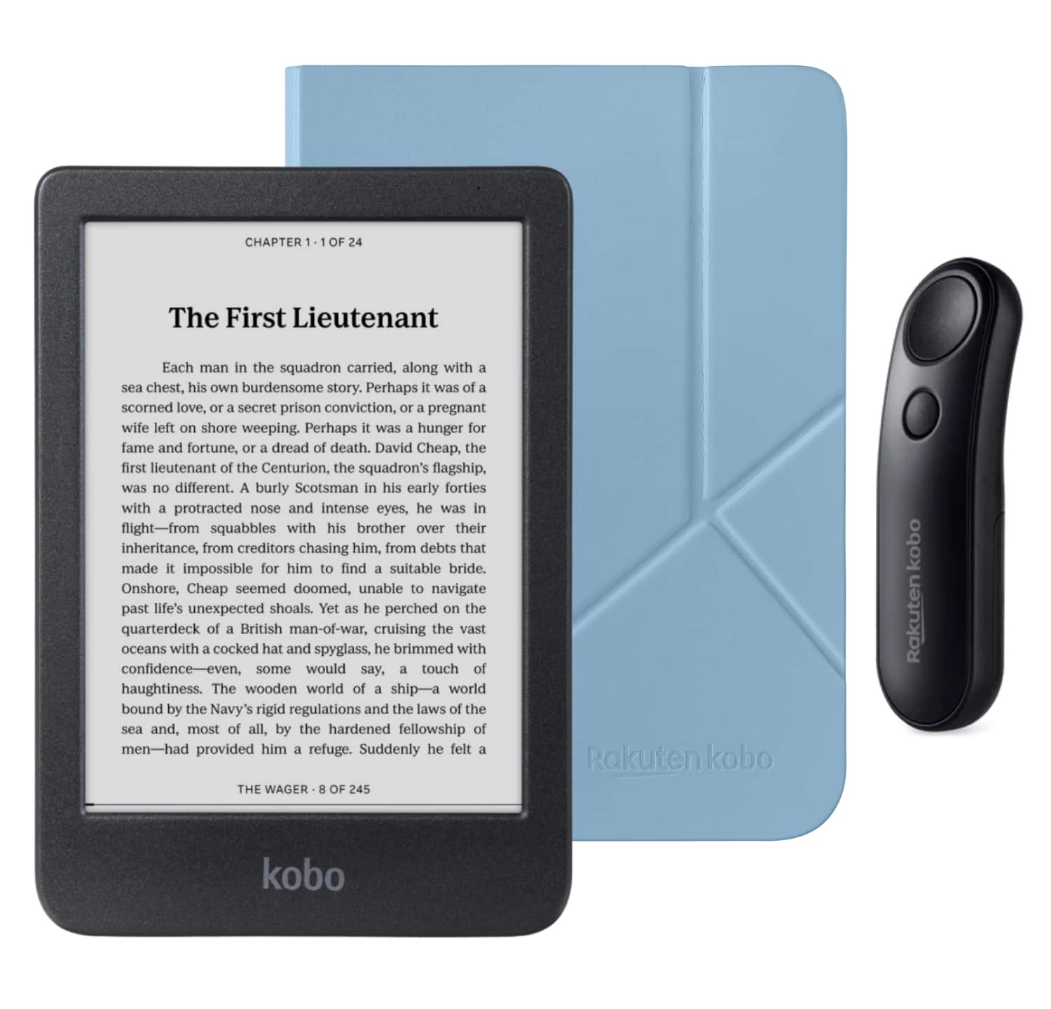 Kobo - Clara BW eReader with Black Remote Bundle - 2024 - Dusk Blue SleepCover
