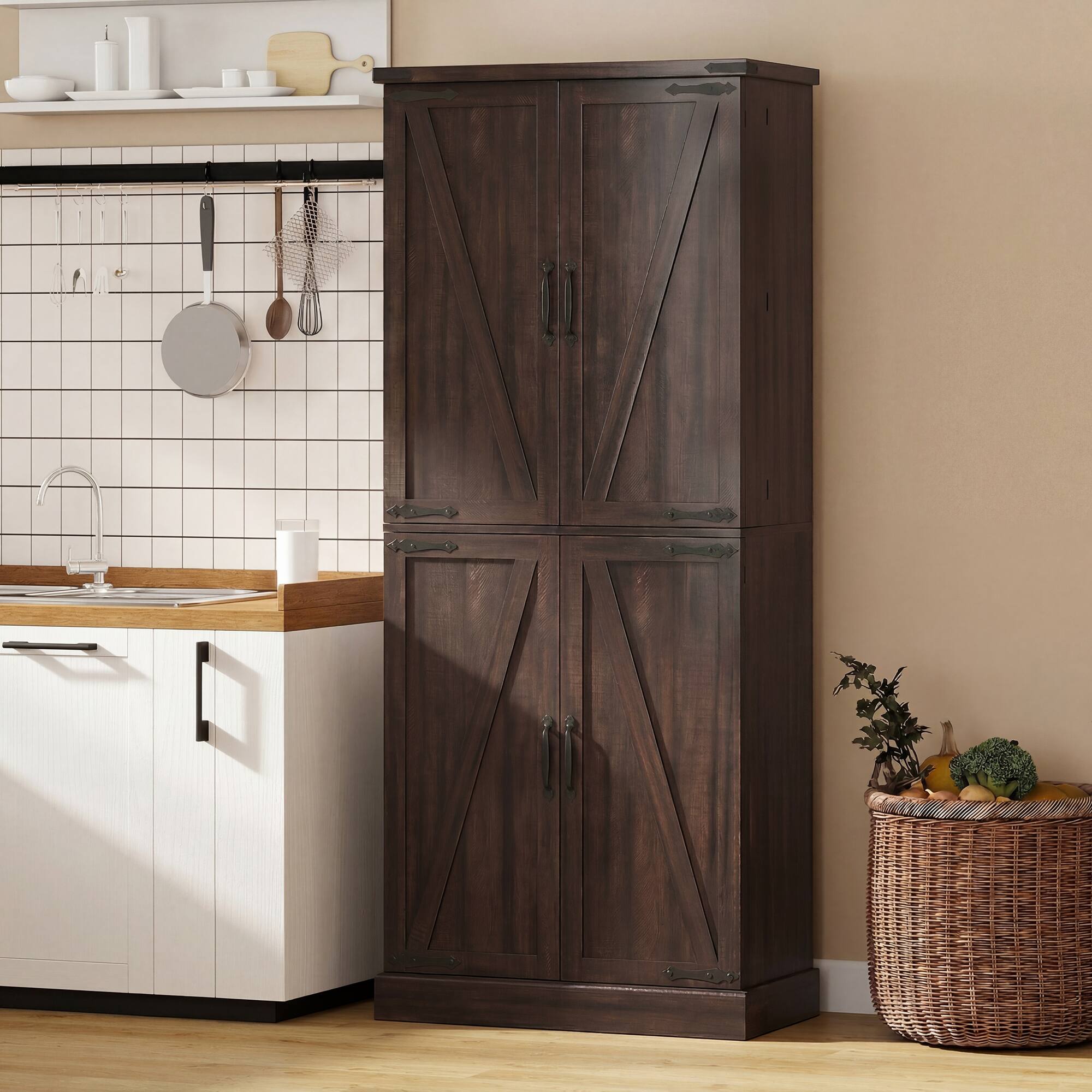 Alt View 1. Homcom - Tall Kitchen Pantry Cabinet - Brown.
