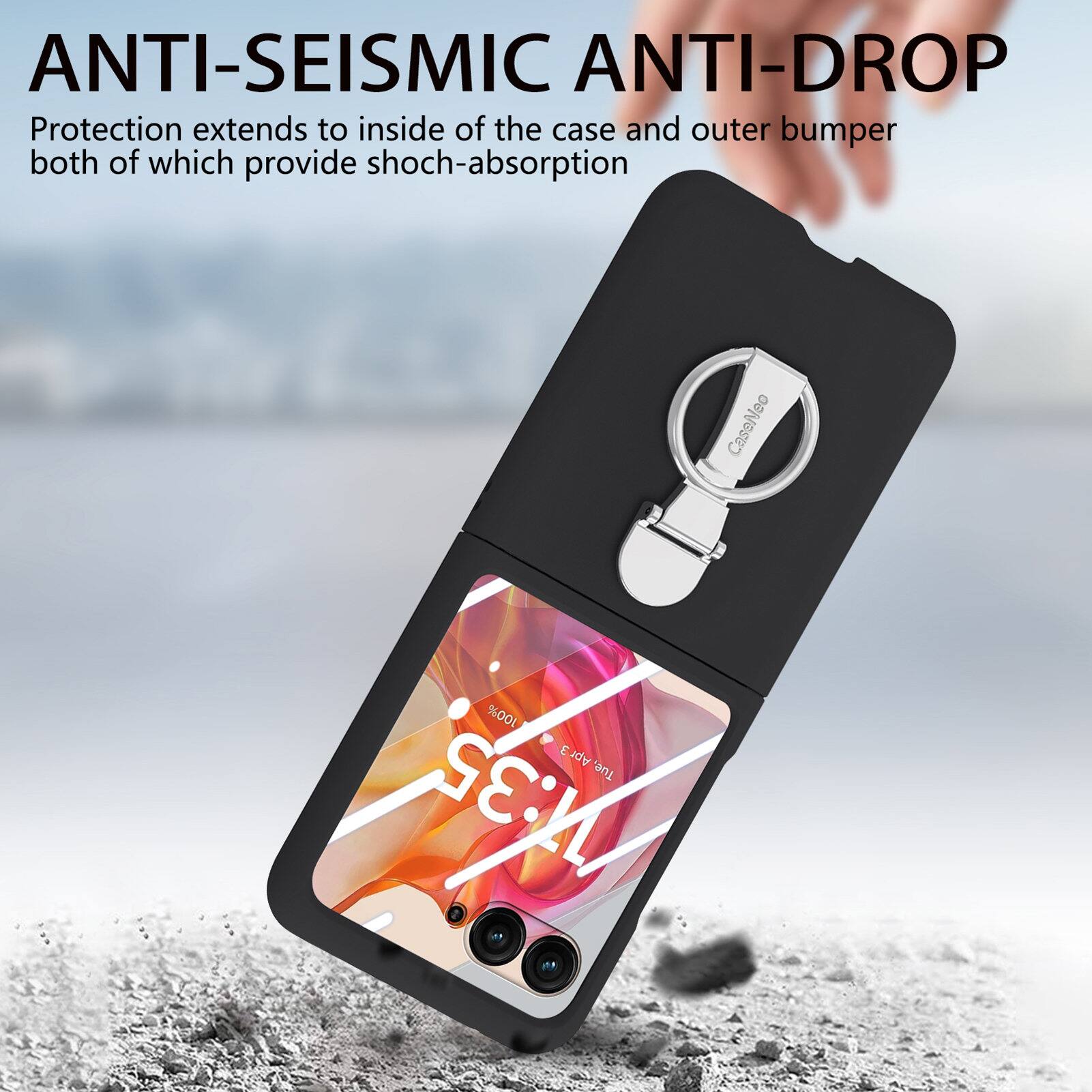ANTI-SEISMIC ANTI-DROP Protection extends to inside of the case and outer bumper both of which provide shock-absorption. CaseNeo 100%