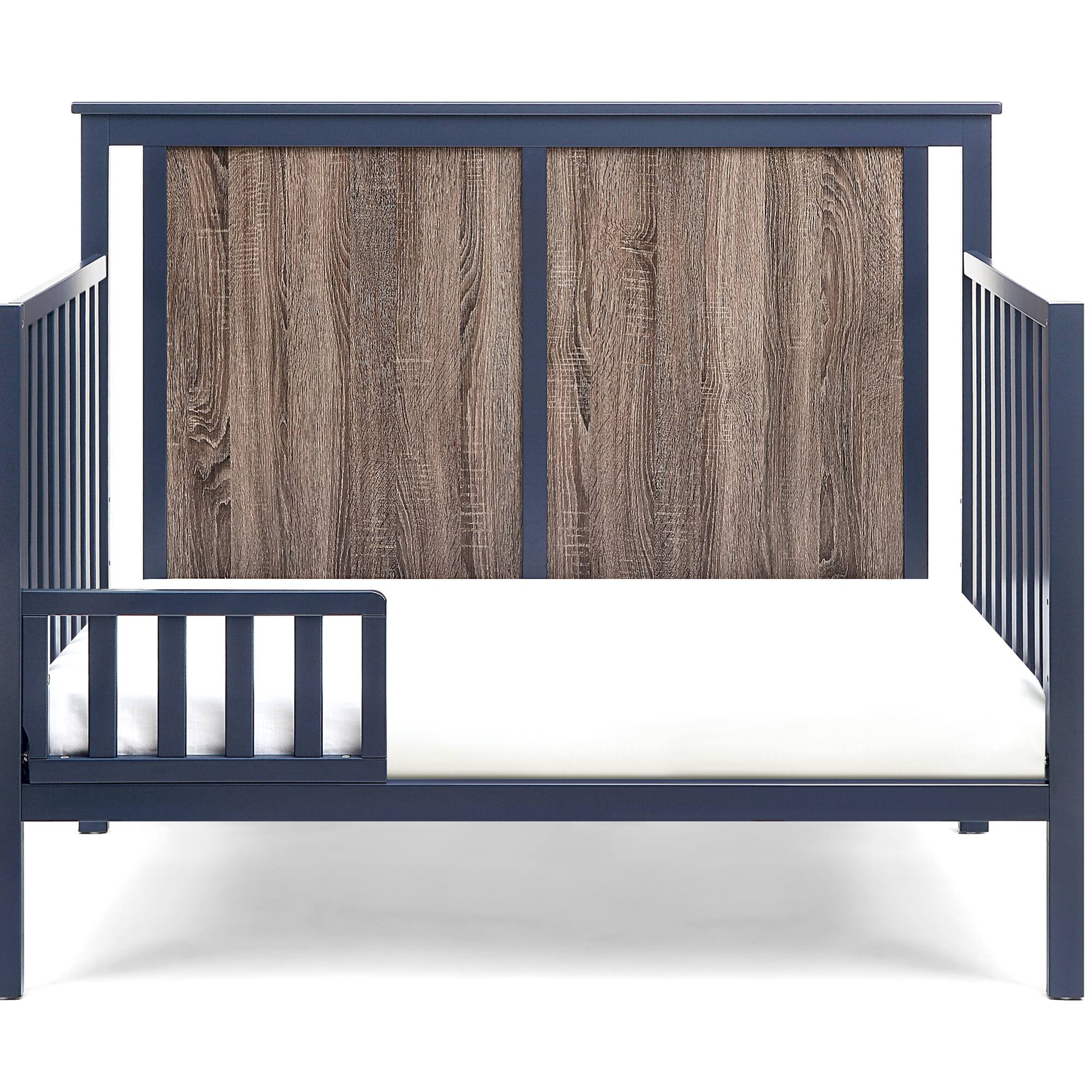 Back. GOODSILO - 4-in-1 Convertible Crib with Dual-Tone Finish - Adjustable Mattress Heights for Safe Infant Sleeping and Growing - Blue+Brown.