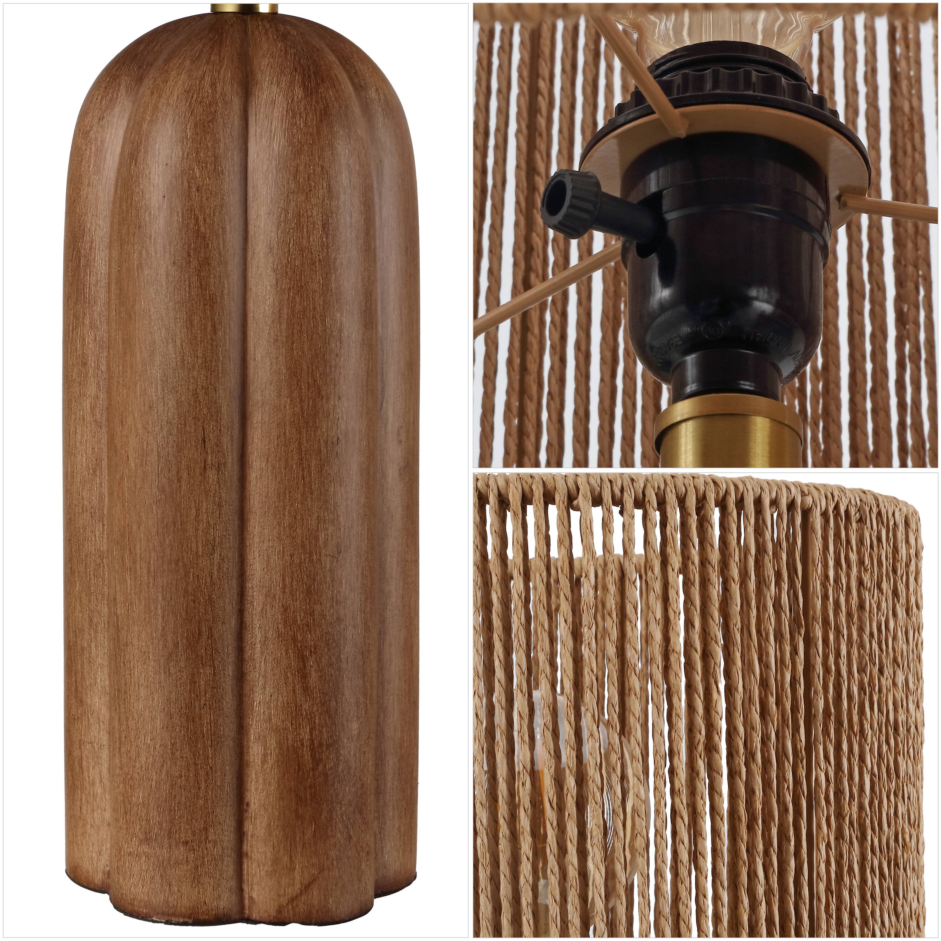Alt View 4. Jonathan Y - Hazel 24 in. Fluted Scalloped Cylinder Resin with Paper Rope Drum Shade LED Table Lamp, Brown Wood Finish (Set of 2) - Brown Wood Finish.