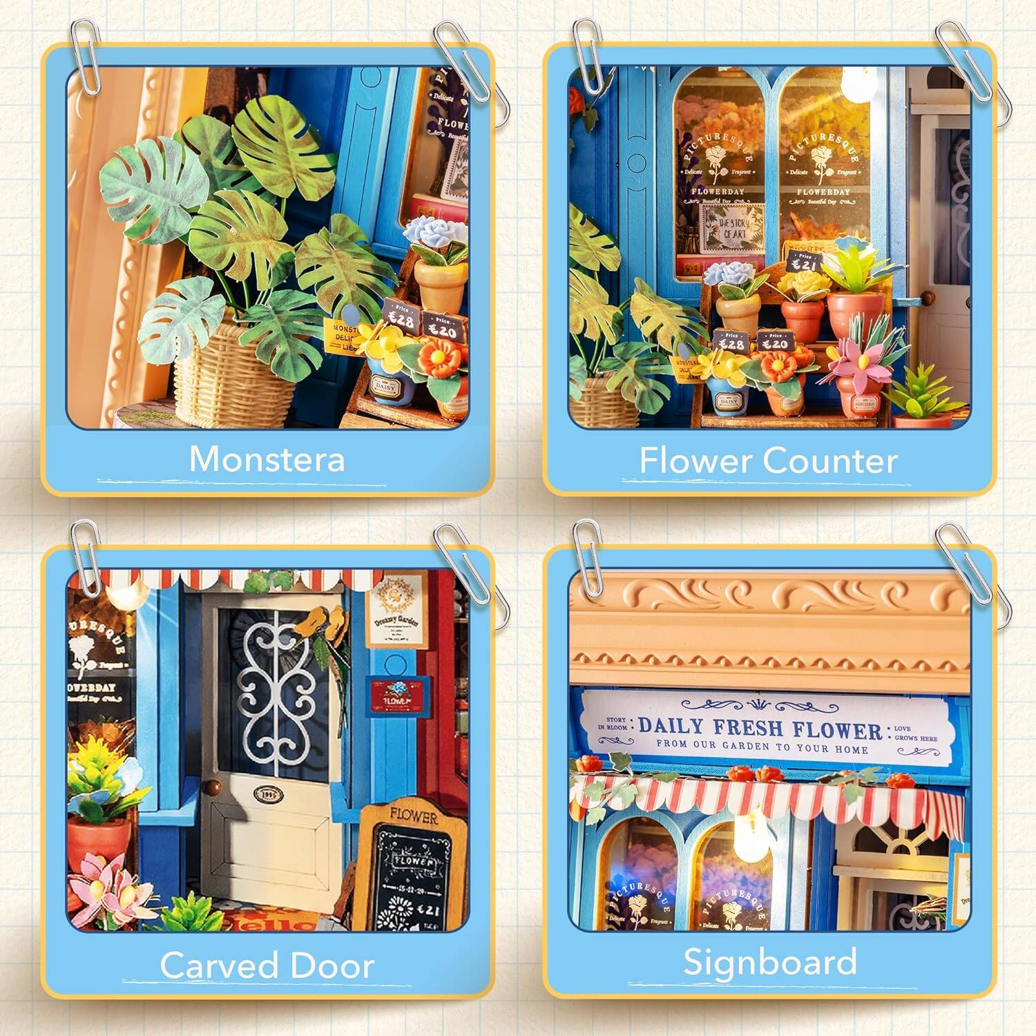 - Monstera
- Flower Counter
- Carved Door
- Signboard

- DAILY FRESH FLOWER
  FROM OUR GARDEN TO YOUR HOME