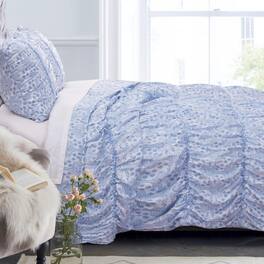 Greenland Home Fashions - Greenland Home Fashion Helena Ruffle 3-Piece Quilt & Pillow Sham Set - Blue