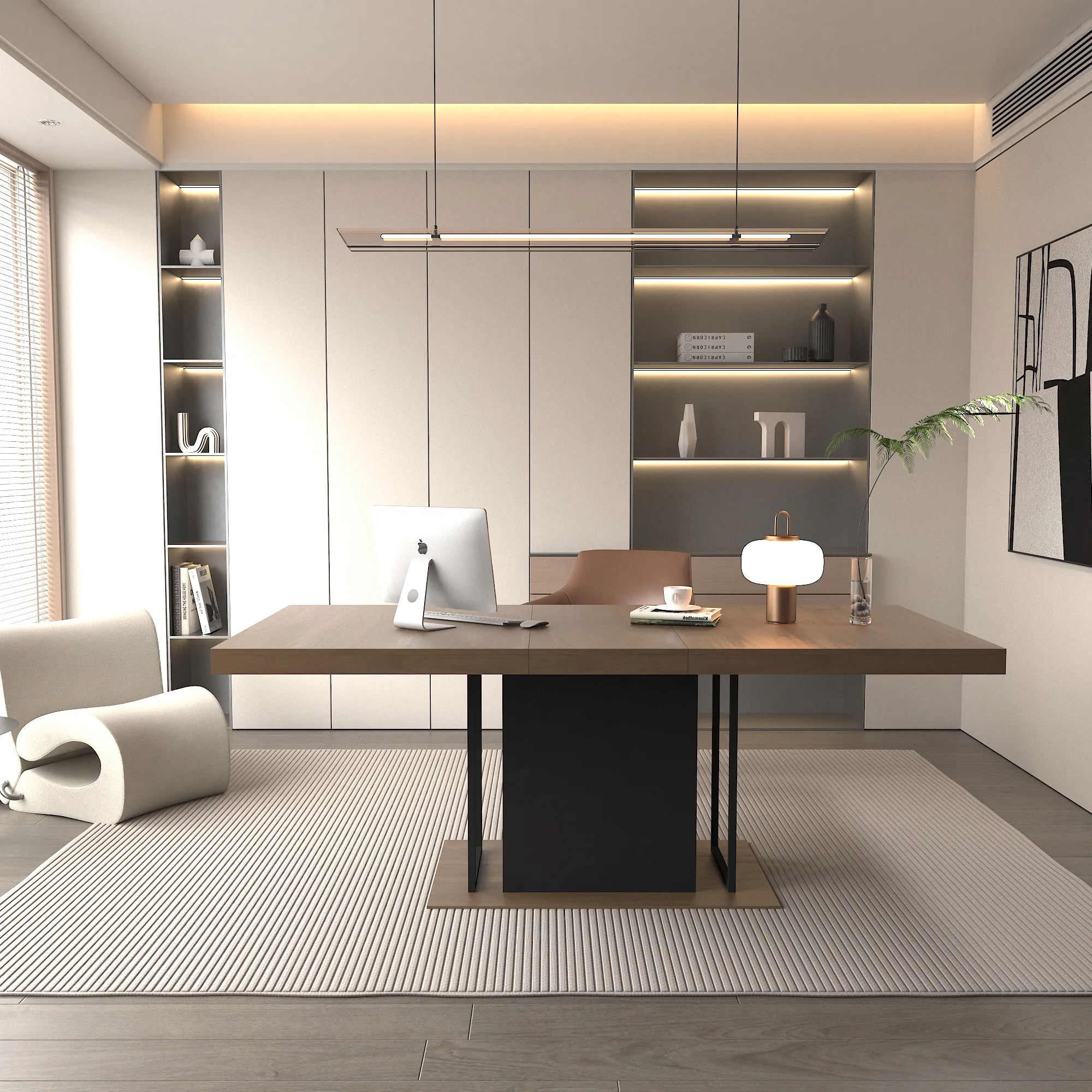 Alt View 4. Tiramisubest - Modern Extendable Dining Table for 6-10 People,78" Rectangle Dining Table with Black Double Sturdy Pedestal Base - Black+Brown.