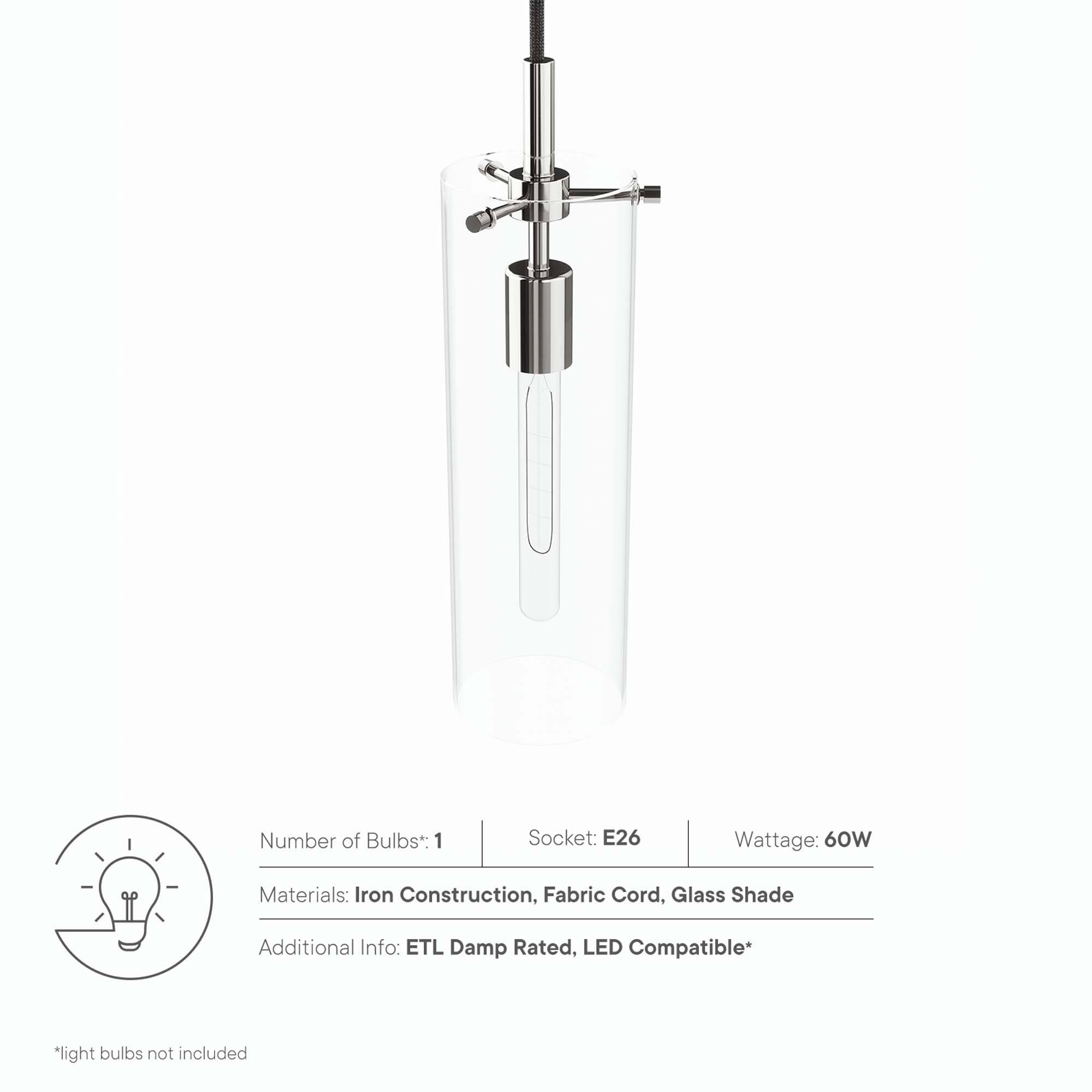 Number of Bulbs*: 1  
Socket: E26  
Wattage: 60W  
Materials: Iron Construction, Fabric Cord, Glass Shade  
Additional Info: ETL Damp Rated, LED Compatible*  

*light bulbs not included