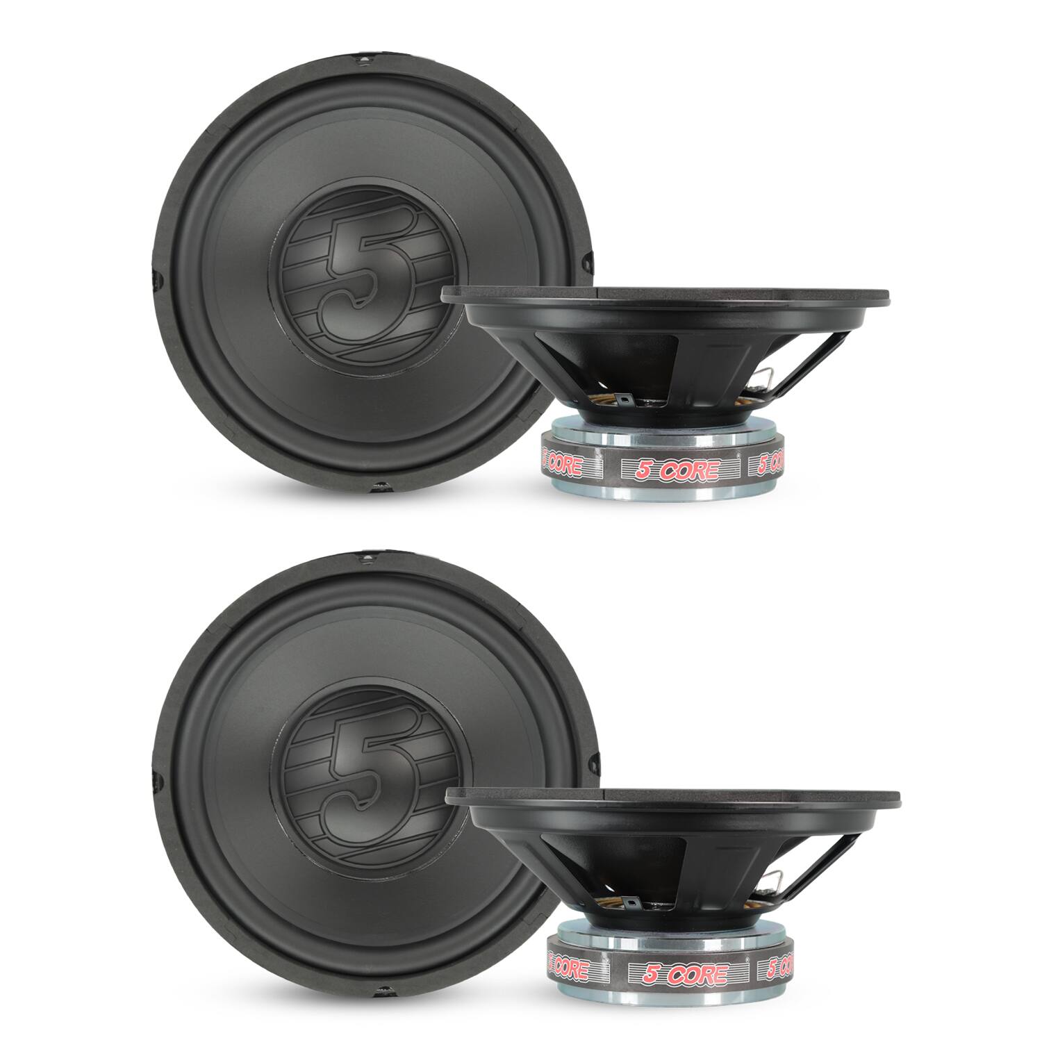 5 CORE - Car Subwoofer 2Pc 10" 3000W Pro Audio Deep Bass Component Sub Woofer 4Ohm Replacement Speaker - Black