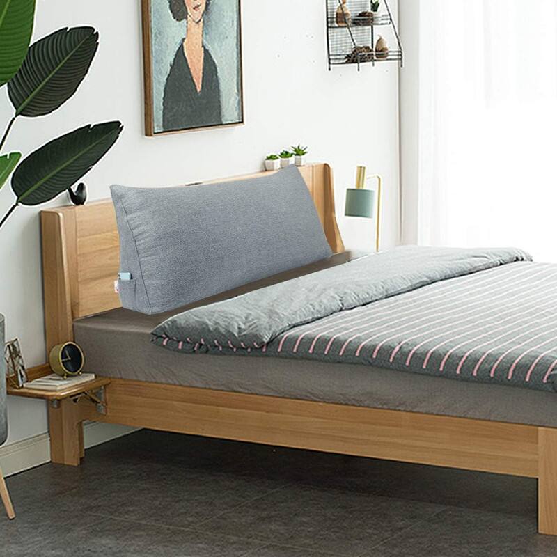 Back. wowmax - Twin Headboard Pillow - Large Wedge Reading Pillow for Sitting Up in Bed, Gray Breathable Removable Cover - Grey.