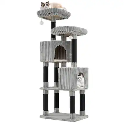 Front. Costway - Costway Large Multi-level Cat Tree with 2 Condos, 2 Perch Beds, Scratching Posts, Balls - Light Gray.