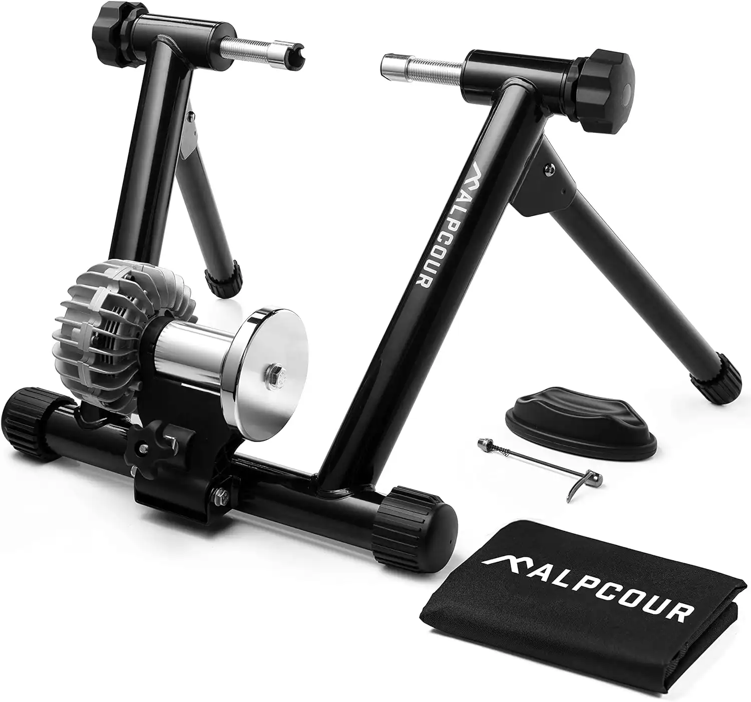 Alpcour - Indoor Fluid Bike Trainer Stand - Portable, Stainless Steel, Dual-Lock System - Black