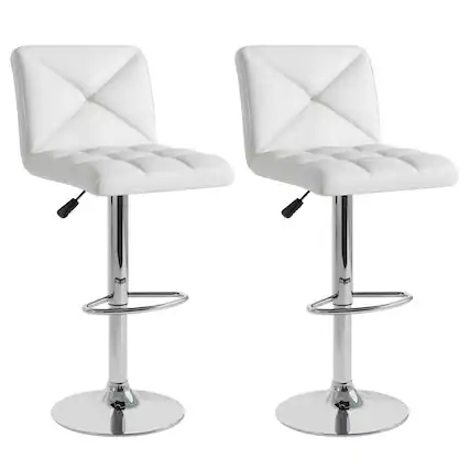 Front. Costway - Modern Bar Stools Set of 2 PU Leather Upholstered Swivel Counter Stools with Back - White.