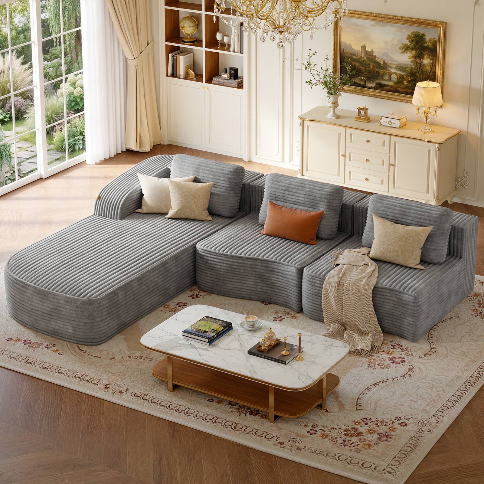 Left. Pinmoco - PINMOCO Modular Sectional Sofa, Sleeper Sofa Bed with 3 Pillows, Boneless Couch with Side Pockets - Left Chaise Gray.