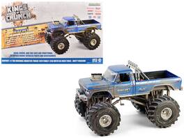 Greenlight - 1974 Ford F-250 Monster Truck with 66-Inch Tires "Bigfoot #1" (Dirty Version) "Kings of Crunch" Series 1/18 - Blue