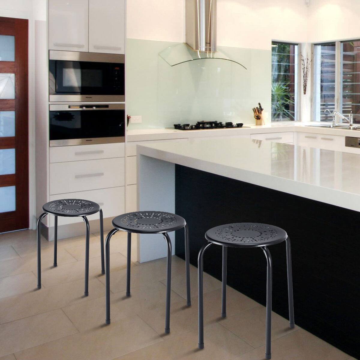 Alt View 1. Costway - Costway Set of 6 Stackable Metal Stool Set Daisy Backless Round Top Kitchen - Black.