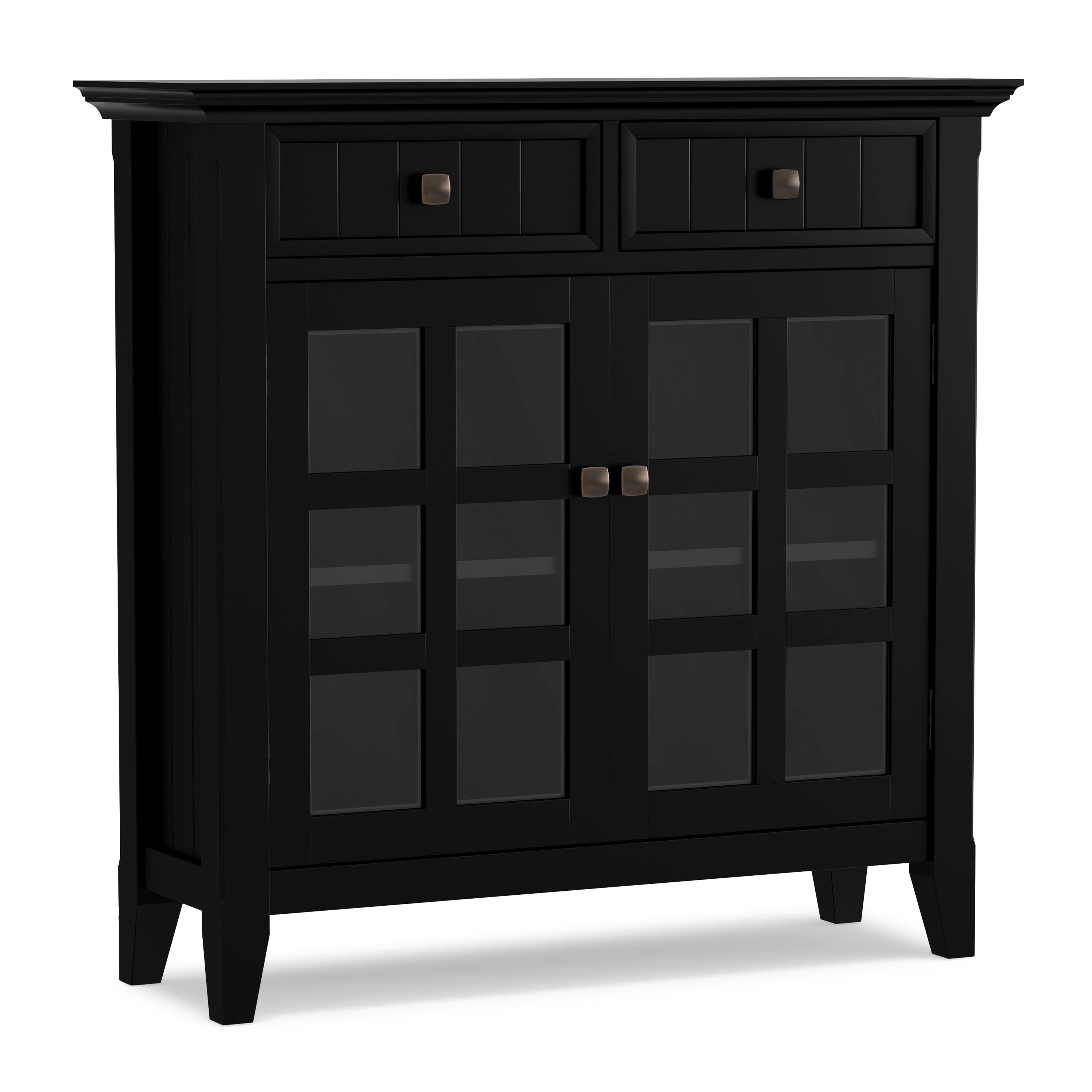 Alt View 2. Simpli Home - Acadian Solid Wood 48 inch Wide Storage Bench and 36 inch Wide Storage Cabinet in Black - Black.