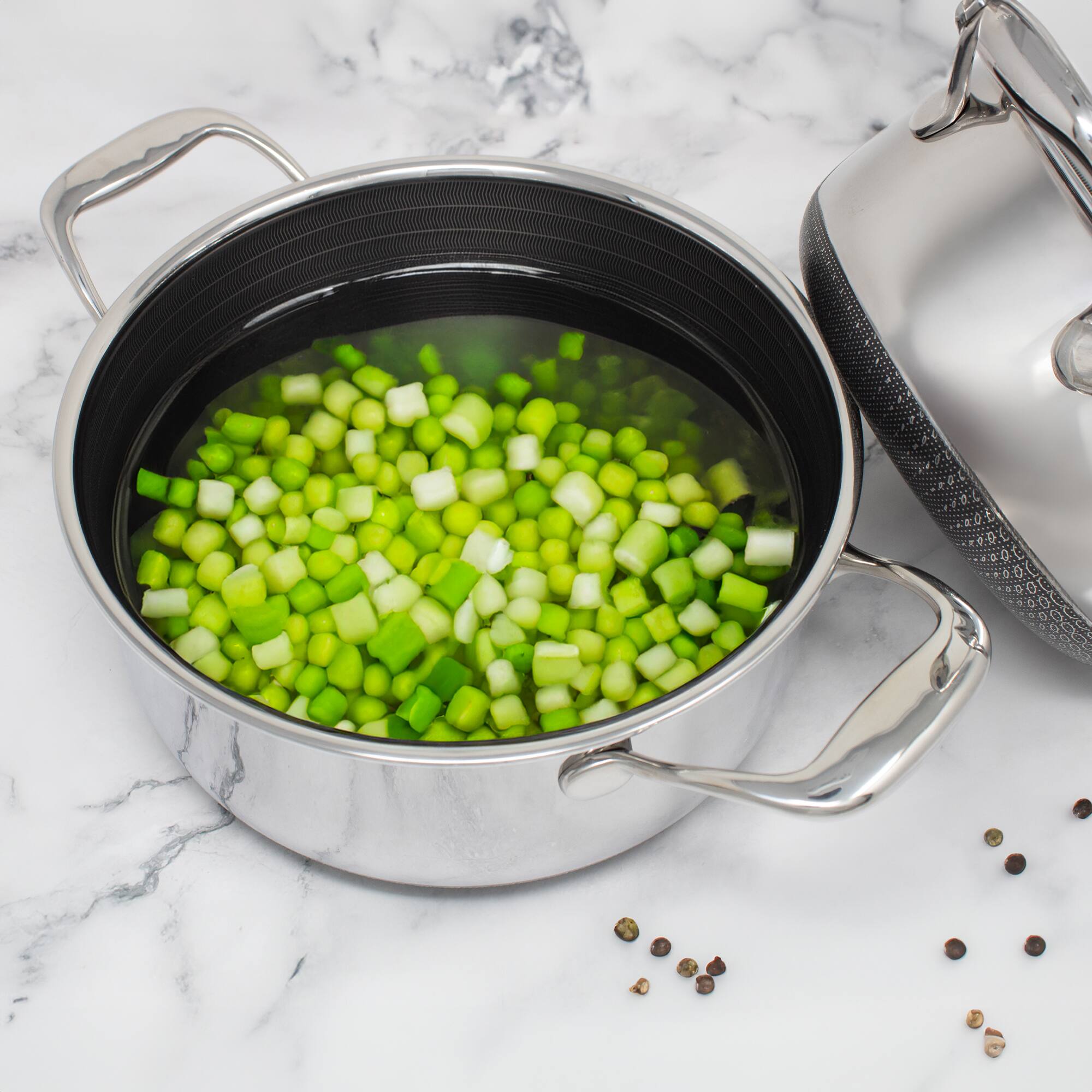 Alt View 8. Livwell Brands - DiamondClad™ 6 Quart Hybrid Nonstick Stainless Steel Stock Pot and Lid, Dishwasher Safe, PFOA-free – Silver/Black - Black/Silver.