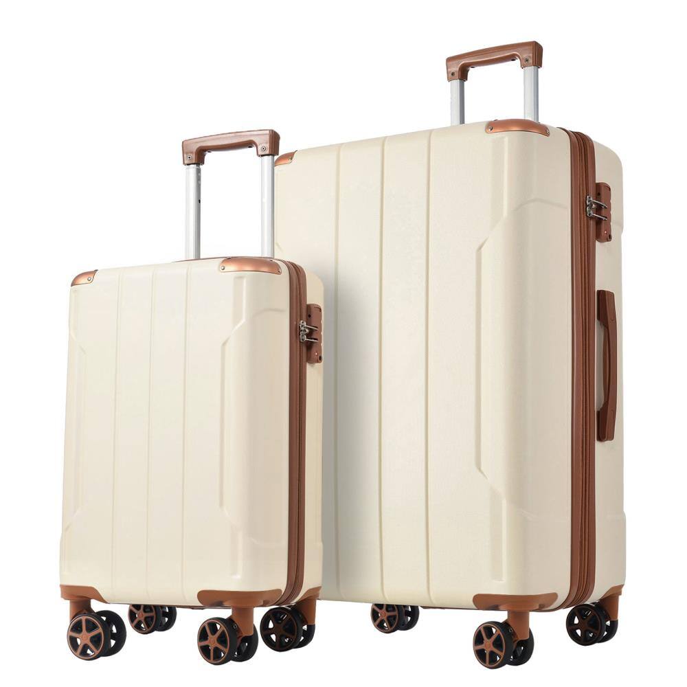 BreeBe - Hardshell ABS Luggage Sets 2 Piece Suitcase Set Expandable with TSA Lock Spinner Wheels for Men Women - Brown white
