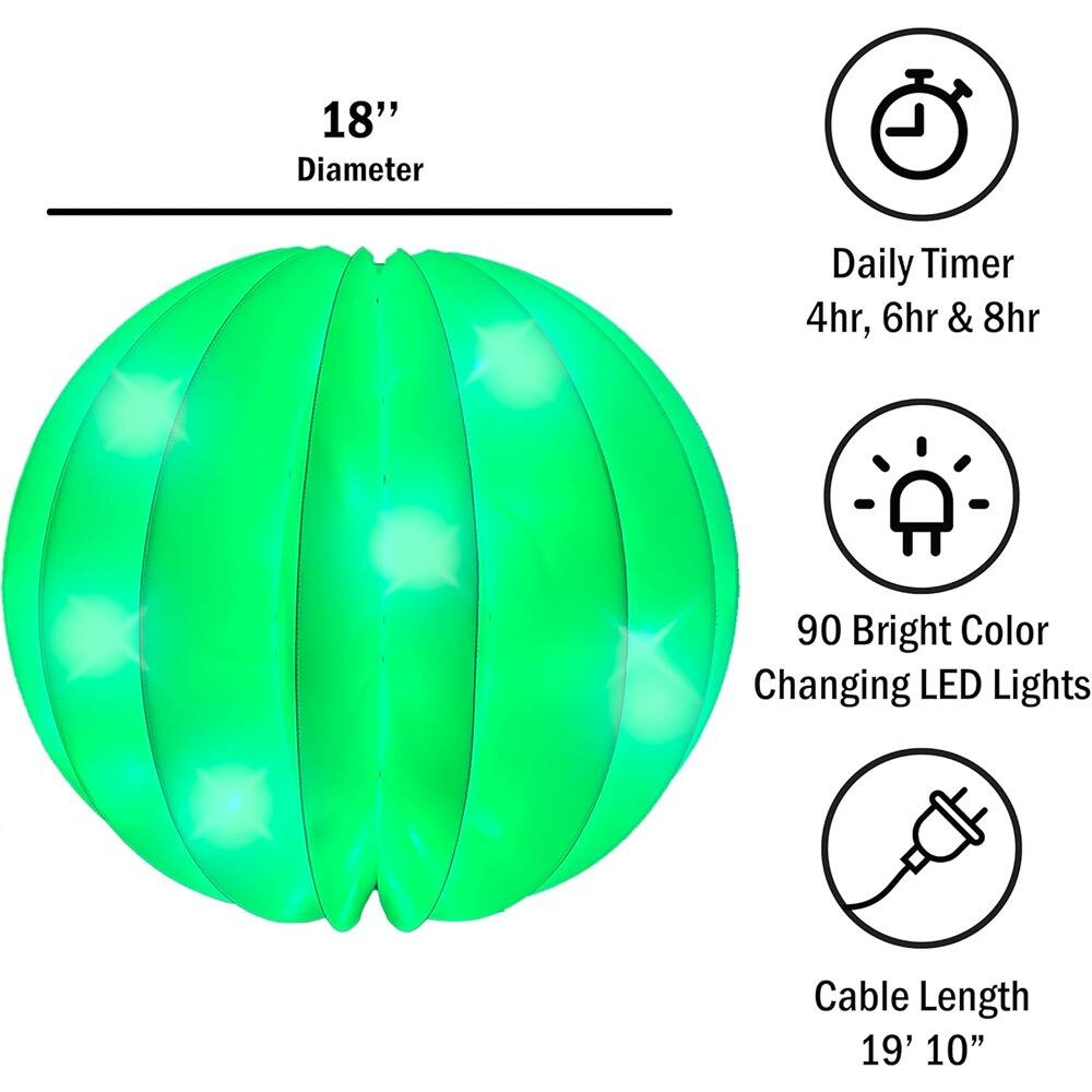 18" Diameter  
Daily Timer: 4hr, 6hr & 8hr  
90 Bright Color Changing LED Lights  
Cable Length: 19' 10"