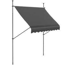 Outsunny - Manual Retractable Awning, 99" Non-Screw Patio Sun Shade Shelter with Support Pole Stand and UV Resistant Fabric - Dark Gray