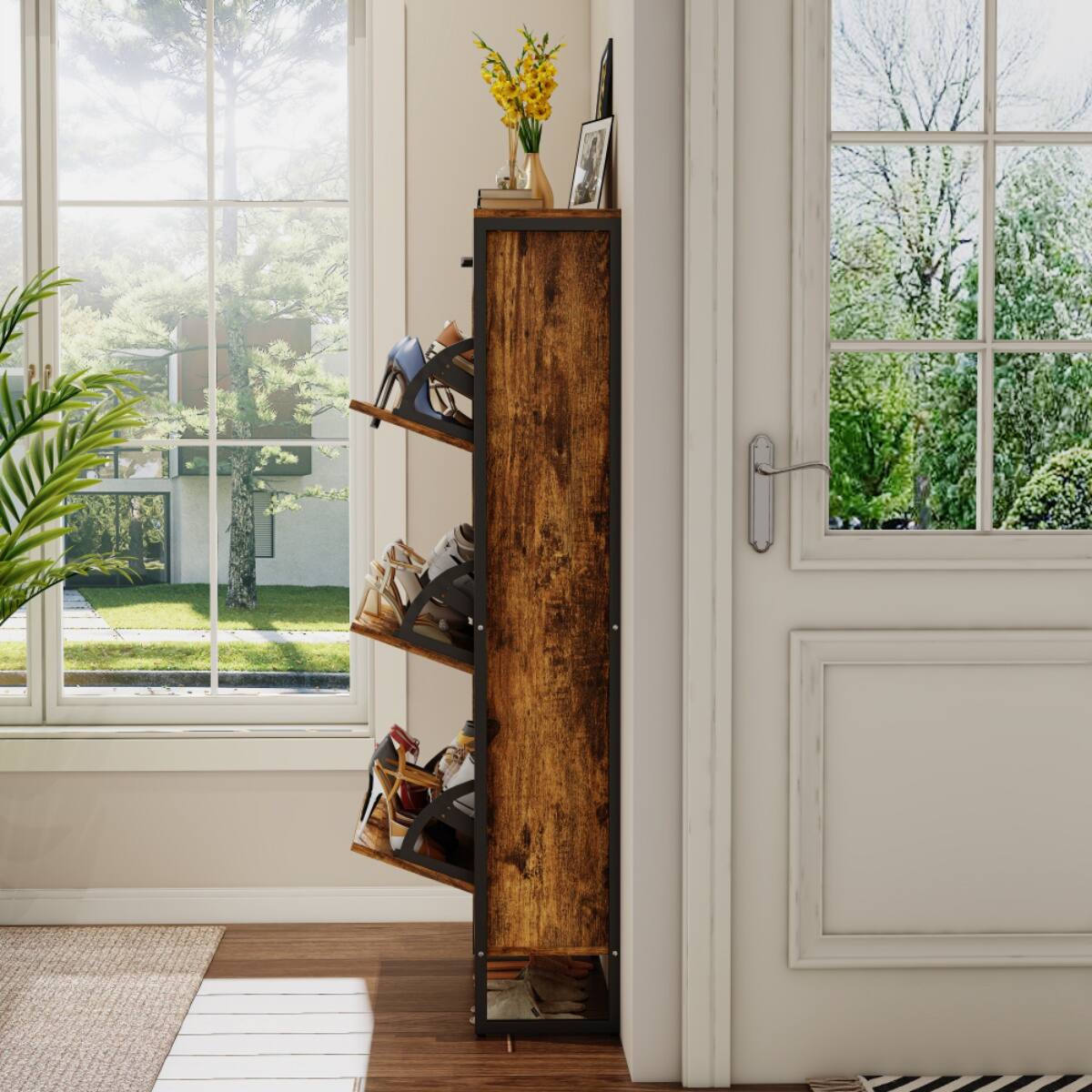 Alt View 7. Halitaa - Freestanding Shoe Cabinet with 3 Flip Drawers - Space-Saving Design,Easy-Access Storage for Apartments & Small Homes - Brown.