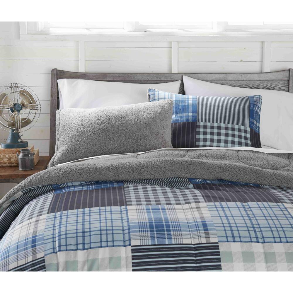 Alt View 1. Shavel Home Products - Micro Flannel Reverse to Sherpa Comforter Set, King, Smokey Mt Plaid - Smokey mt plaid.