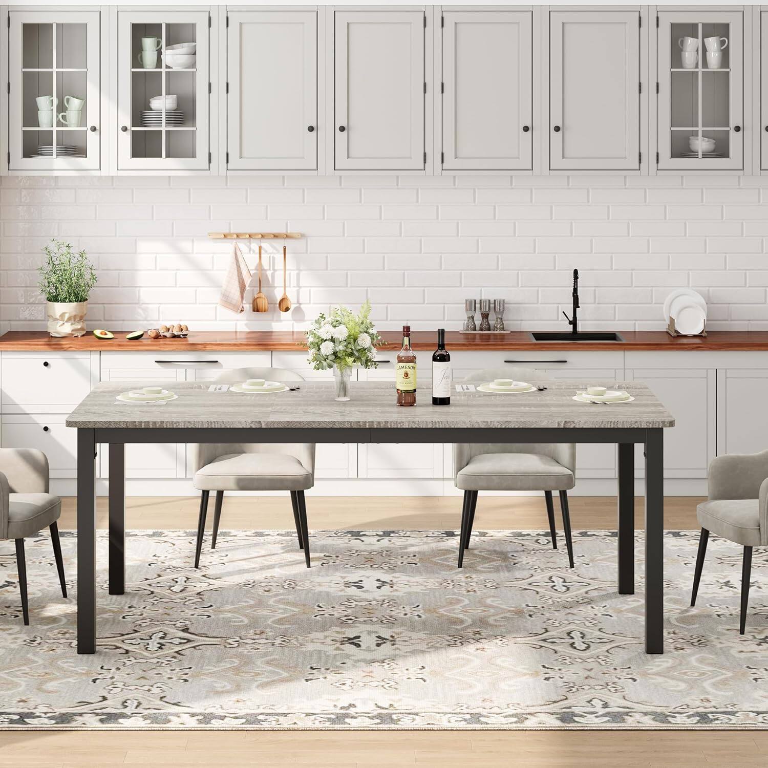 Alt View 5. Acekool - Kitchen Table 71 inch Large Rectangular Dining Table for 6-8 Peoplefor Dining Room, Home Office, Living Room - Gray.