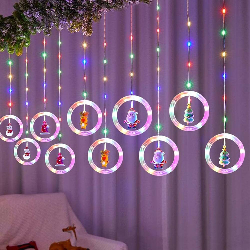 Angle. MOSZAR LLC - 9.8ft 10-LED Solar Curtain Lights, Multi-Color Window Fairy Decor - Multicolor.