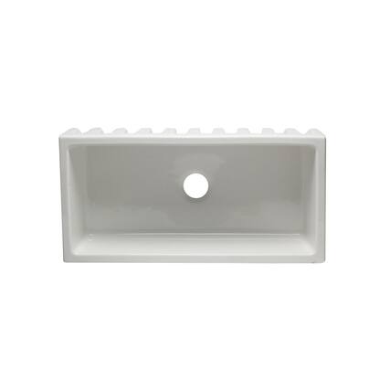 Front. Alfi - 36 inch White Reversible Smooth / Fluted Single Bowl Fireclay Farm Sink - White.