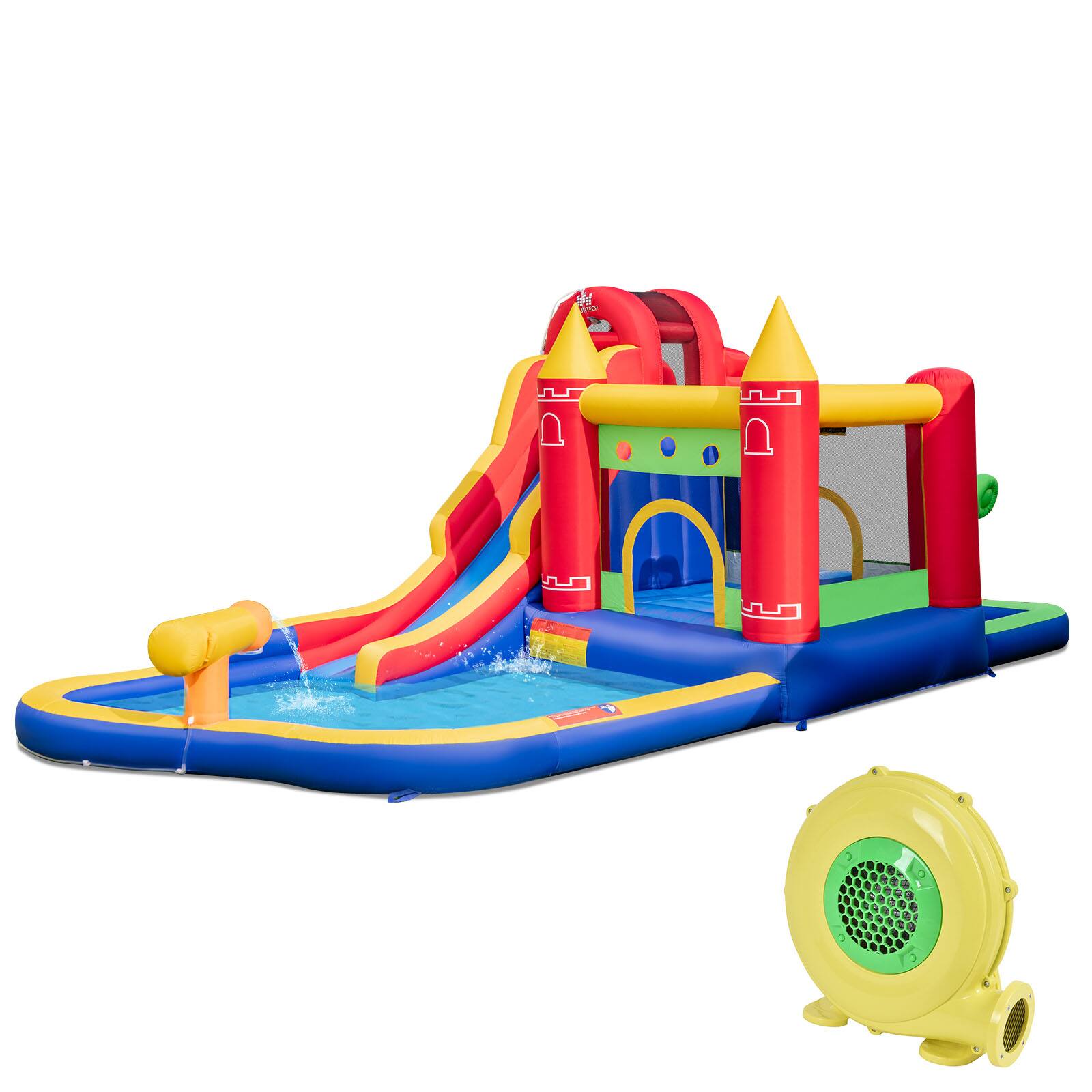 Front. Costway - Costway 9-in-1 Inflatable Bounce Castle with Waterslide Splash Pool for 3+ with 735W Blower - Multicolour.