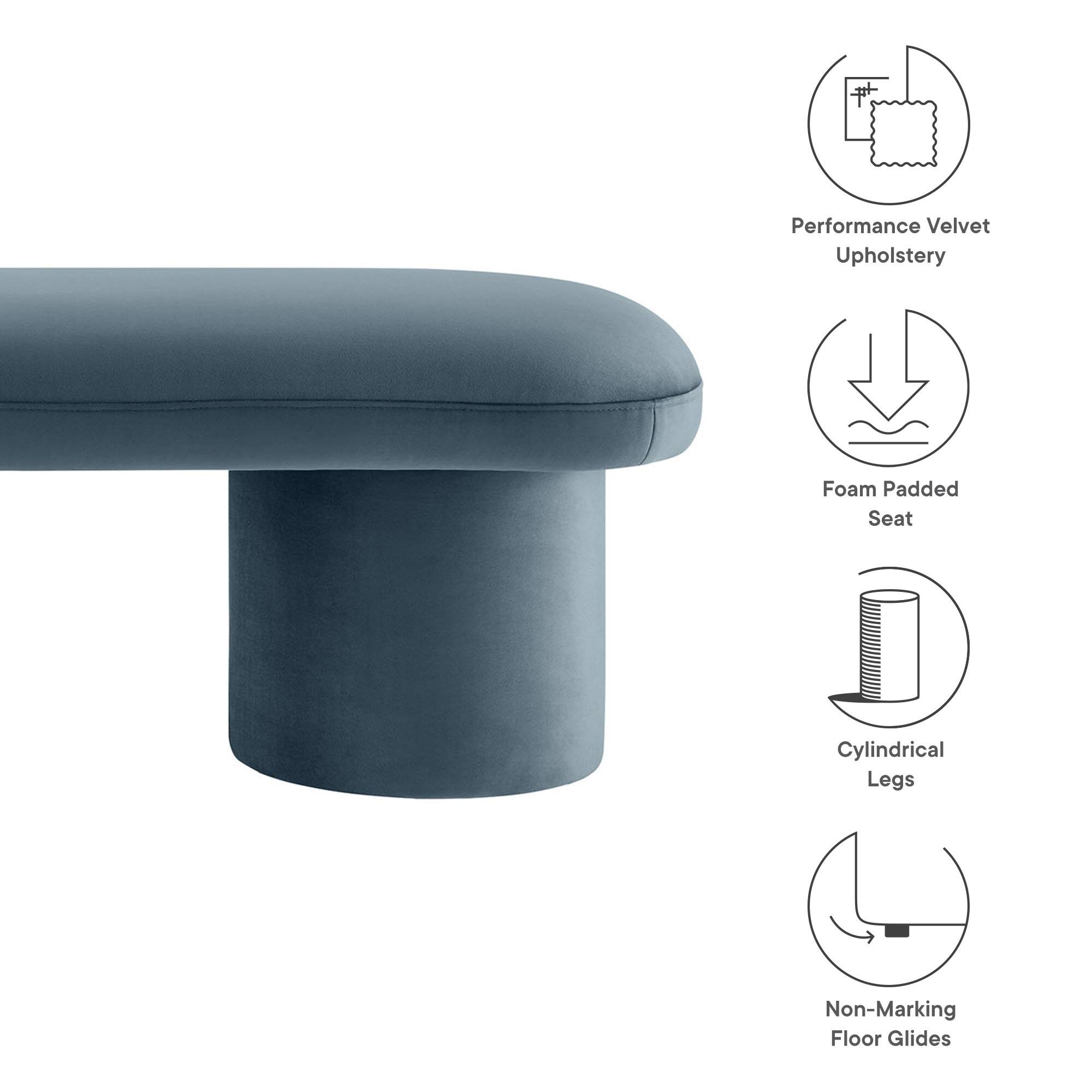 - Performance Velvet Upholstery
- Foam Padded Seat
- Cylindrical Legs
- Non-Marking Floor Glides