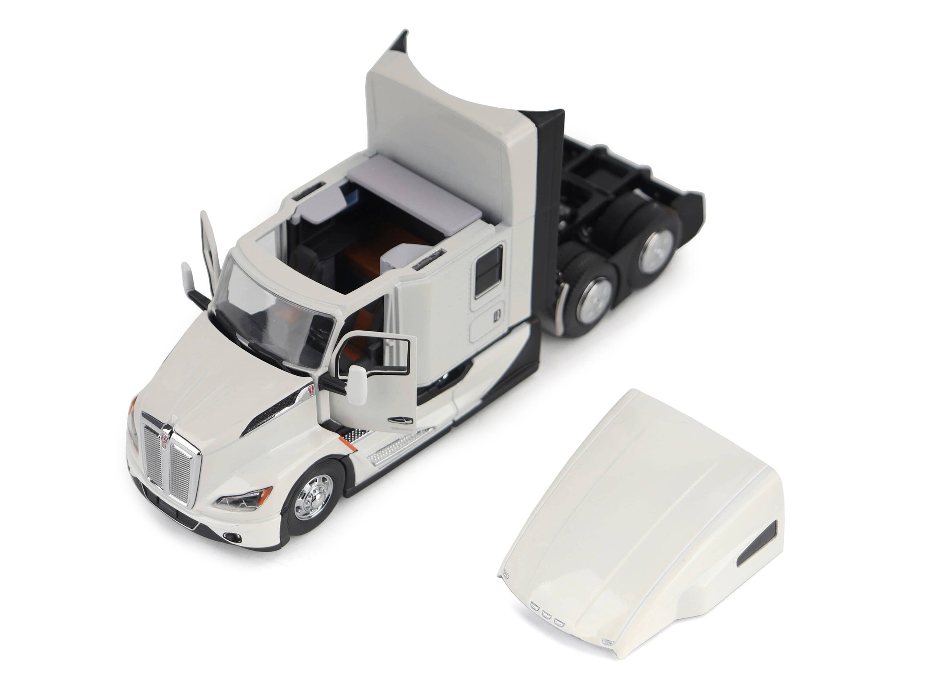 Angle. Diecast Masters - Kenworth T680 Truck Tractor Pearl White "Transport Series" 1/50 Diecast Model by Diecast Masters - White.