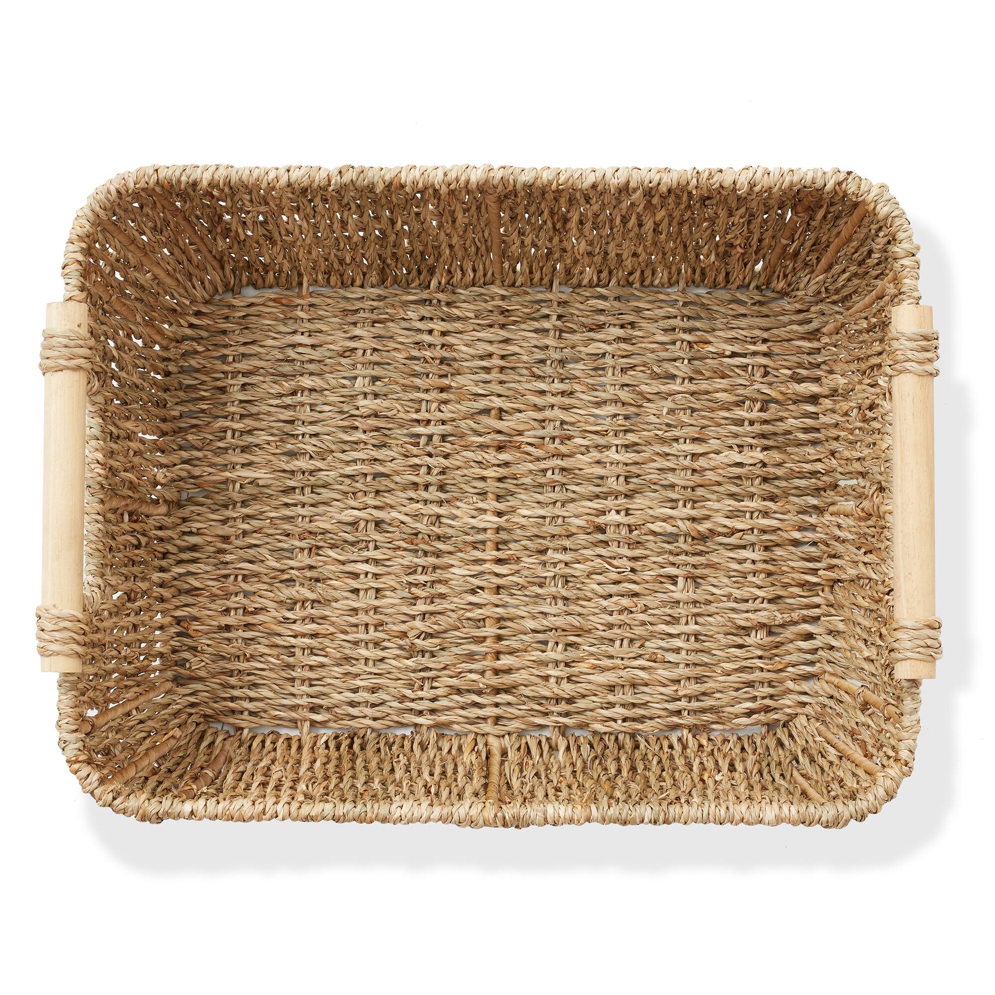 Alt View 4. Casafield - Hyacinth Seagrass Oval Storage Baskets with Wooden Handles - Woven Bins - Natural - Seagrass.