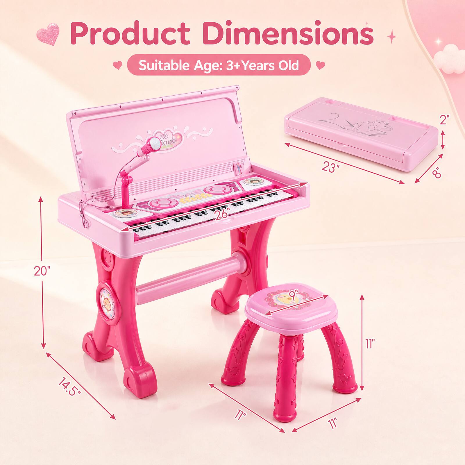 Product Dimensions  
Suitable Age: 3+ Years Old  

2"  
23"  
8"  
20"  
14.5"  
11"  
11"