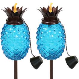 Sunnydaze - Glass Tropical Pineapple 2-in-1 Outdoor Torch - Set of 2 - Blue