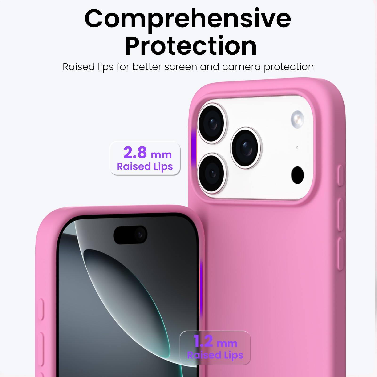 Comprehensive Protection

Raised lips for better screen and camera protection

2.8 mm Raised Lips

1.2 mm Raised Lips