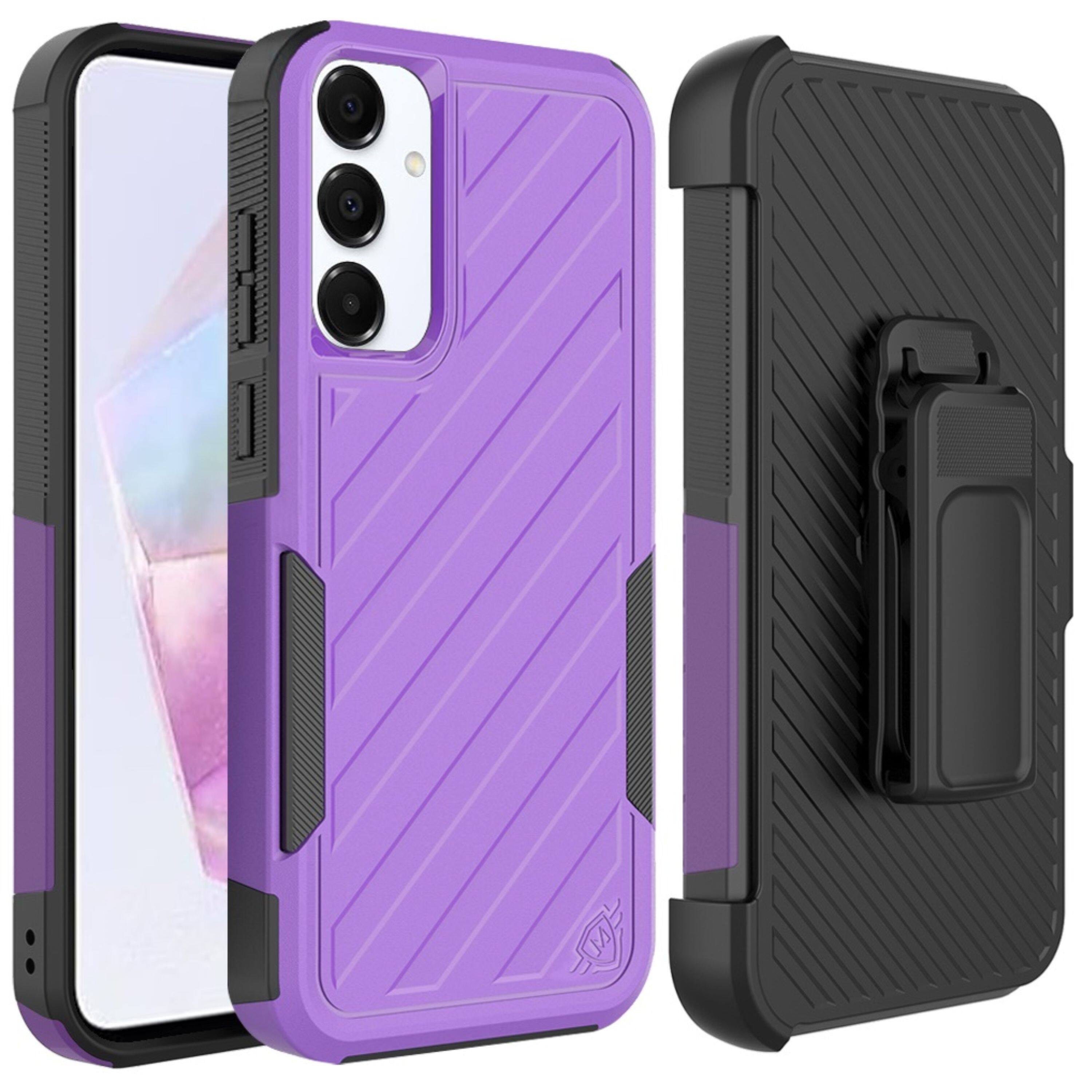 Front. Kitcheniva - Heavy-Duty Holster Combo Lined Cover Plus Tempered Glass For Samsung A36/A56 Dark Purple/Black - Dark Purple/Black.