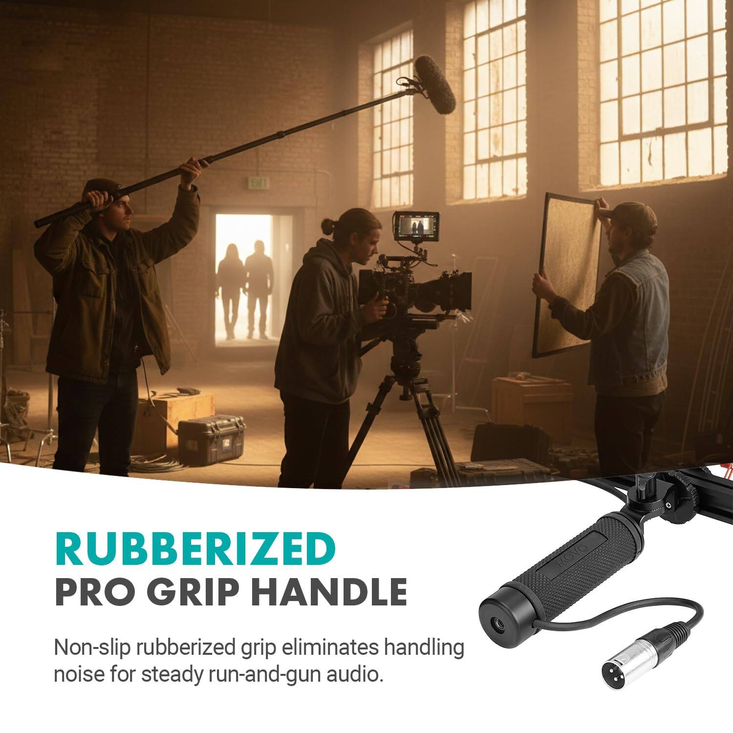 RUBBERIZED PRO GRIP HANDLE

Non-slip rubberized grip eliminates handling noise for steady run-and-gun audio.