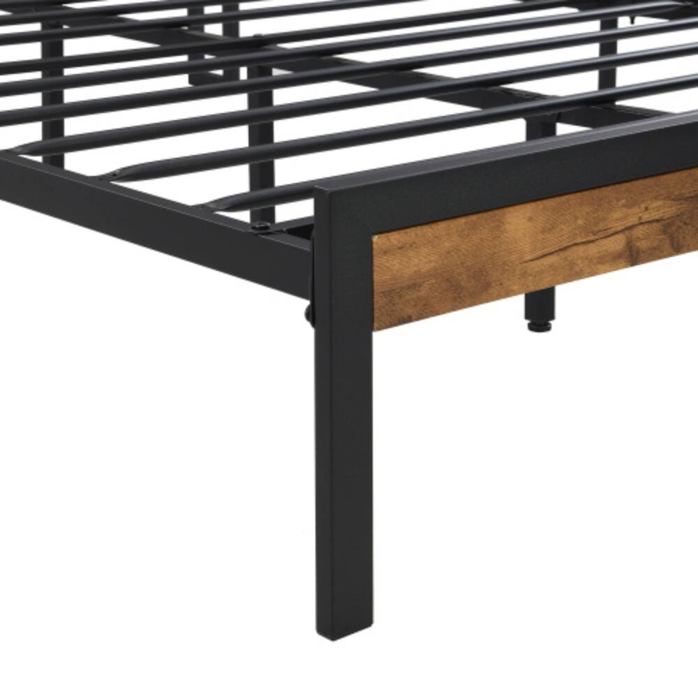 Left. LUCKY ONE - Full Size Metal Platform Bed Frame with Wooden Headboard and Footboard, USB Ports, No Box Spring Needed - Black.