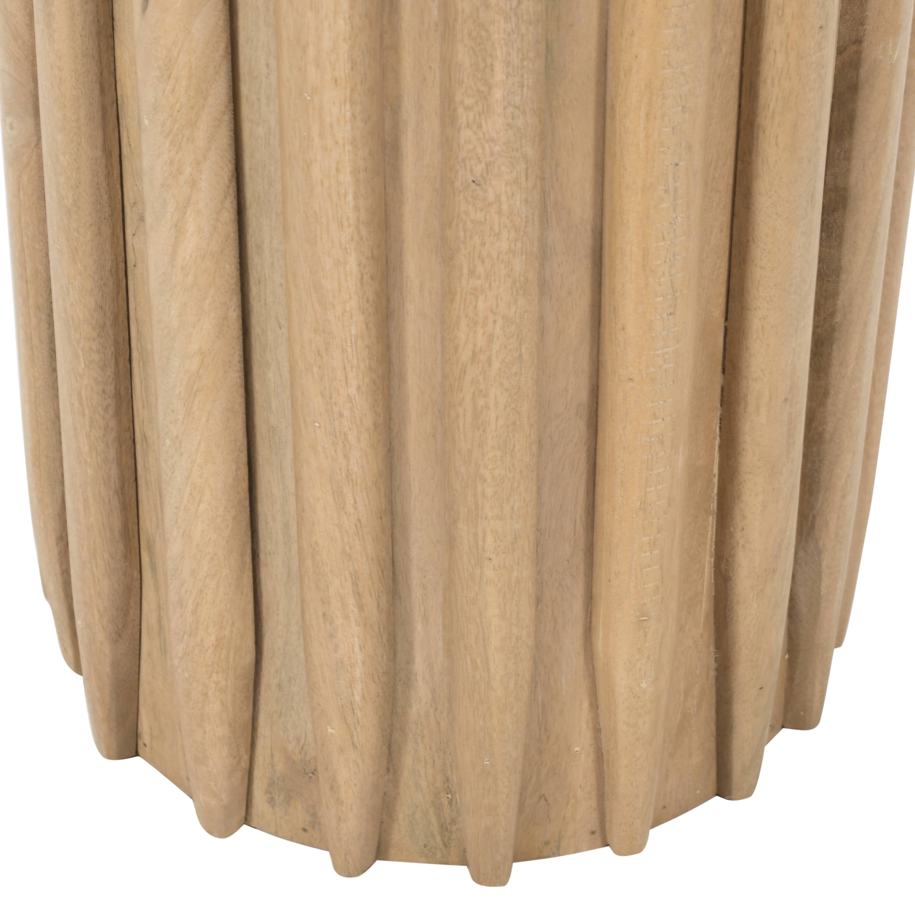 Alt View 4. Manhattan Lane - Sejo Side End Table, 20 Inch Round Top with Fluted Base in Natural Brown Mango Wood - Brown.