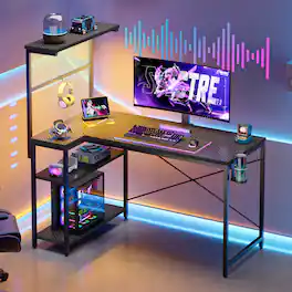 RSPGAME - 42in Gaming Desk Carbon Fiber Corner Desk with 3-Tier Storage Shelf Compact Computer Desk for Small Spaces - Black