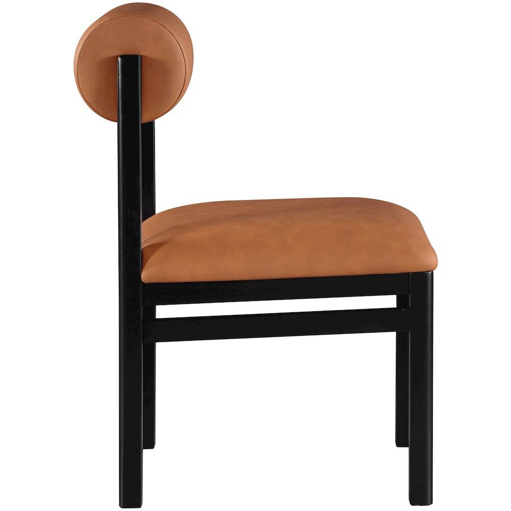 Alt View 3. Meridian Furniture - Roundhill Cognac Vegan Leather Upholstered Dining Chair, Set of 2 - Cognac.