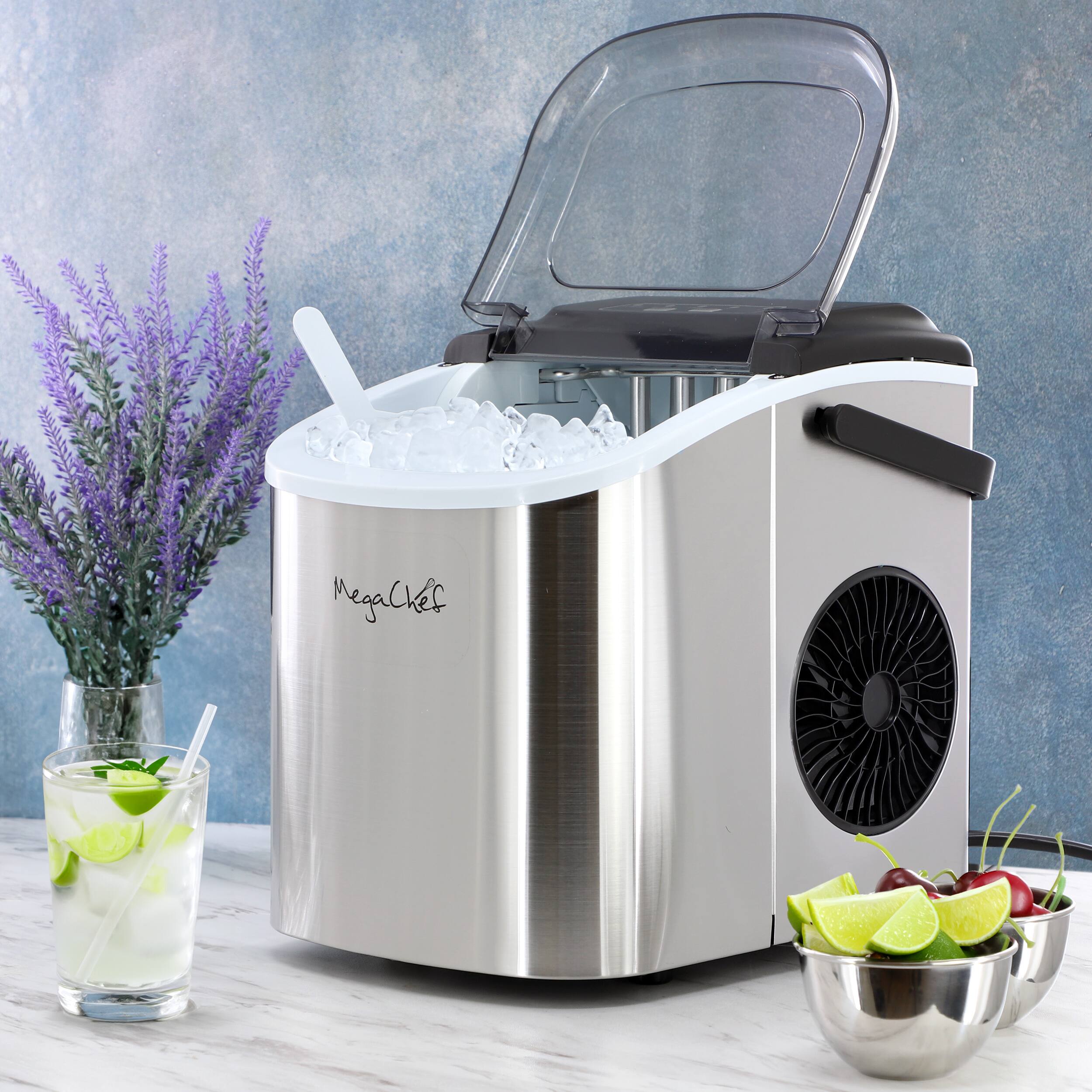 Alt View 5. MegaChef - MegaChef 26 Pound Countertop Stainless Steel Bullet Ice Maker with Basket and Scooper - Silver.
