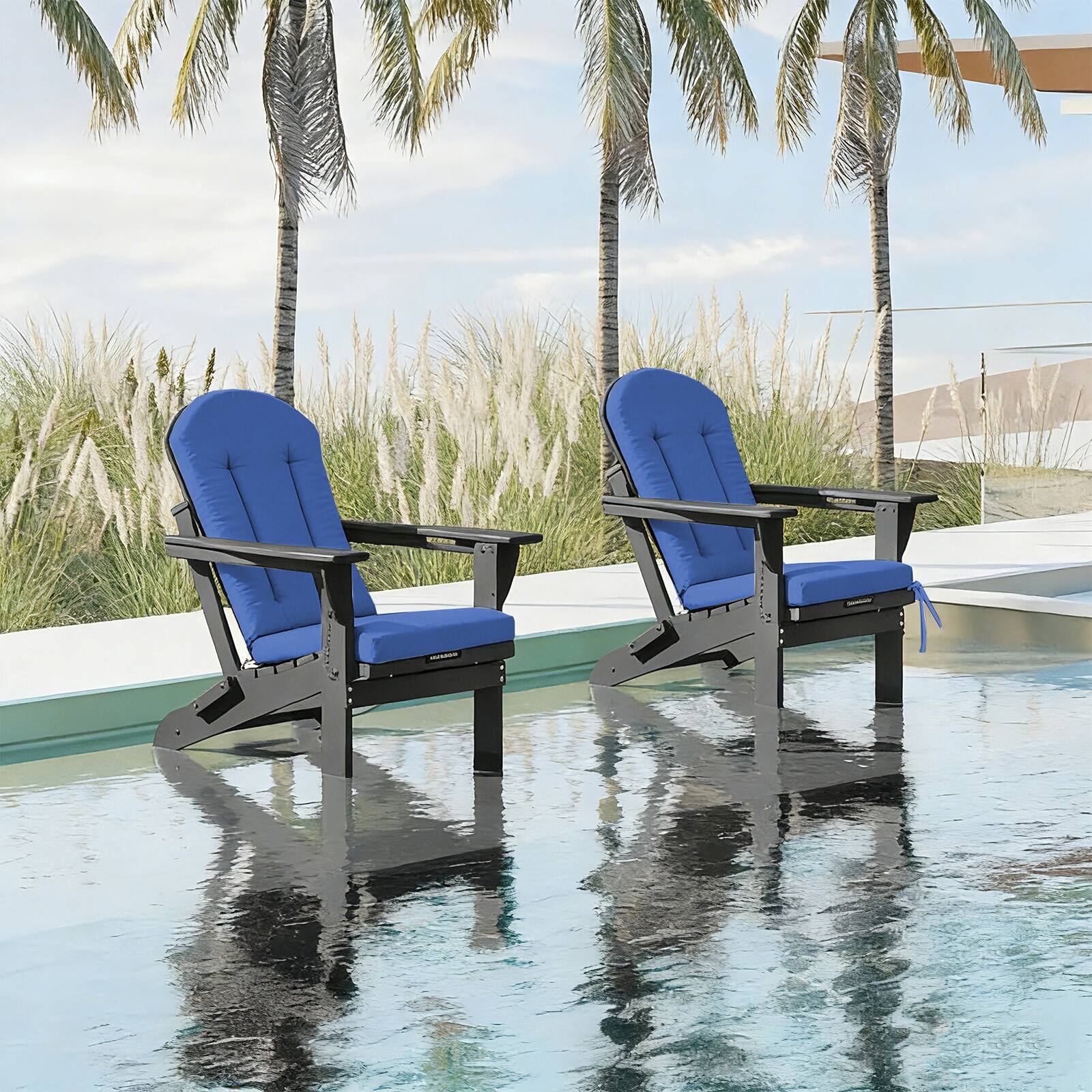 Alt View 1. Chateau Abodes - Adirondack Chair Cushions, Outdoor Rocking Chair Cushions Waterproof & Fade Resistant for Outdoor Patio - Blue-2 Pieces.