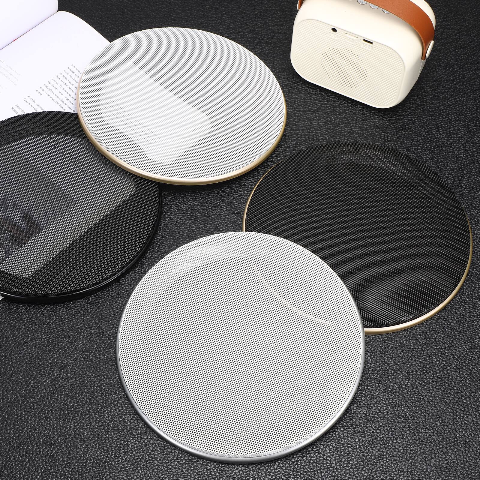 Alt View 5. Unique Bargains - Speaker Grill Mesh Cover, Metal Subwoofer Grill Guard Protector ABS Frame for Car Audio, 4 Screws Included - White Gold.