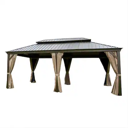 Front. Mondawe - 12x20FT Hardtop Gazebo with Aluminum Frame - Brown.