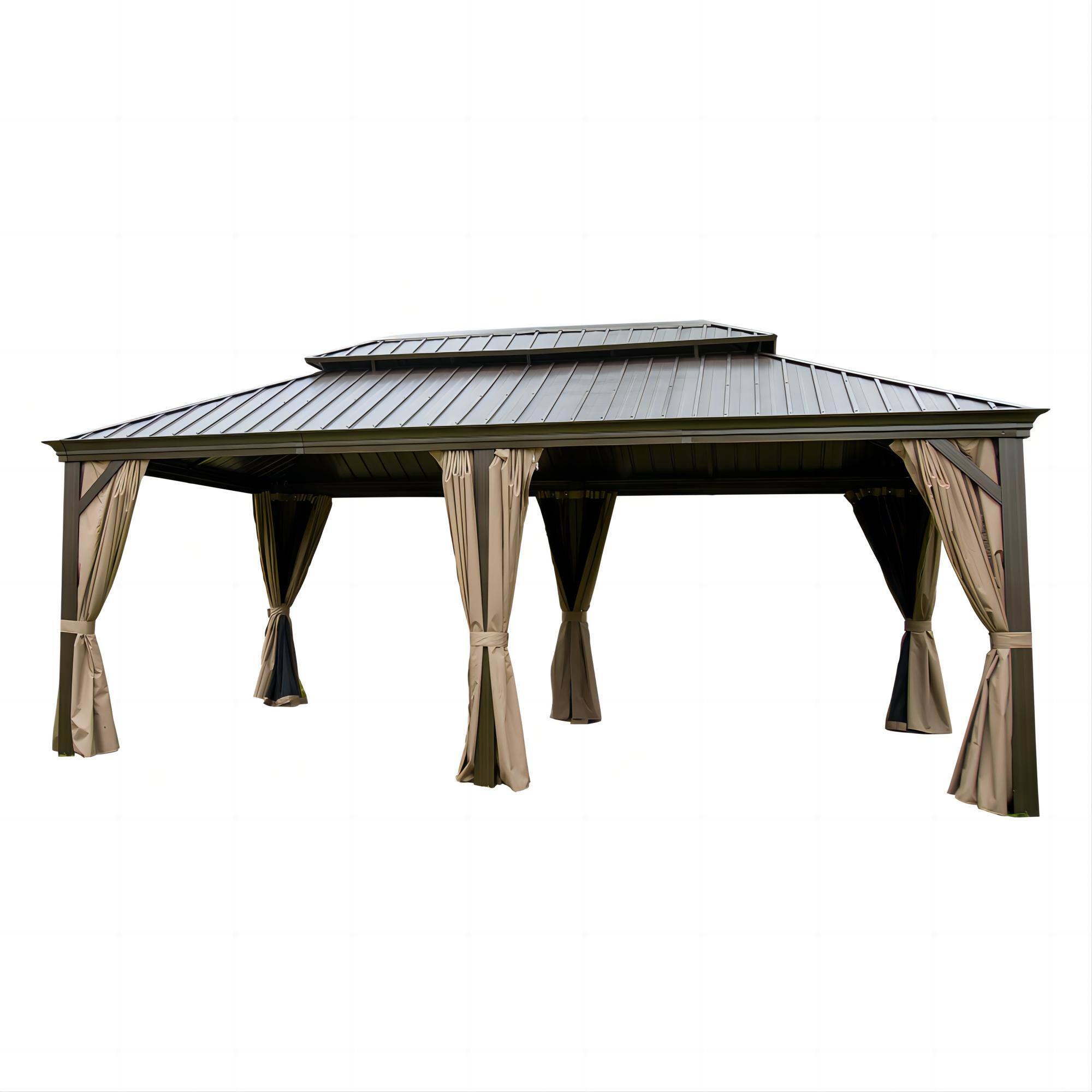 Front. Mondawe - 12x20FT Hardtop Gazebo with Aluminum Frame - Brown.