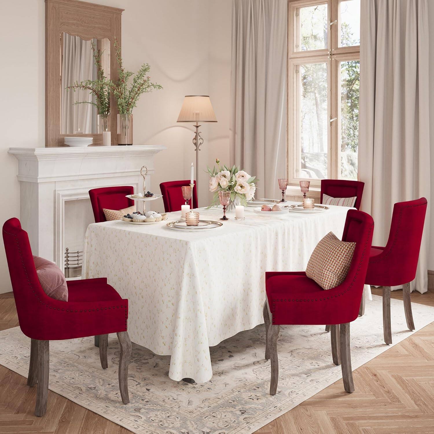 Alt View 2. Trinkets Crazed -  Upholstered Side Chairs Set of 2, Solid Wood Kitchen Dining Room Chairs with Nailheads Legs - burgundy.