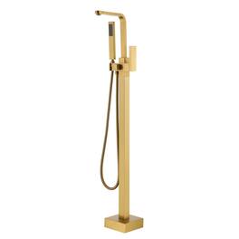 Boyel Living - Single-Handle Floor Mount Freestanding Tub Faucet with Handheld Shower, Water Supply Hoses and Hardware in Brushed Gold - Bruhsed Gold