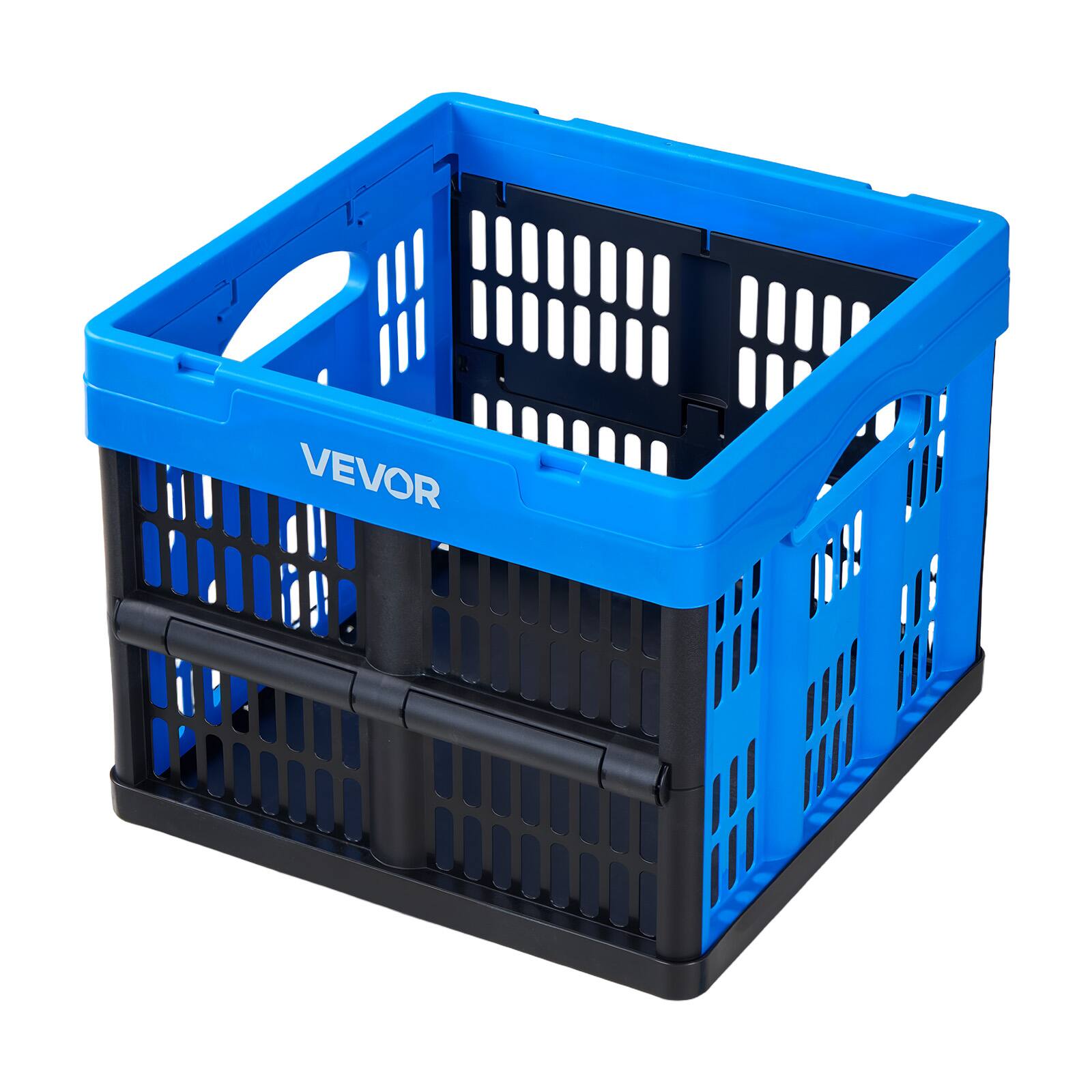 Alt View 5. VEVOR - Plastic Collapsible Storage Bins, 25L 3 Packs, Stackable Folding Storage Crates with Handles, Holds 22 lbs Per Bin - Blue + Black.