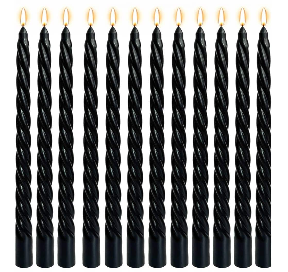 FINEAK - 12 Pack 10-Inch Twisted Spiral Taper Candles - Black
