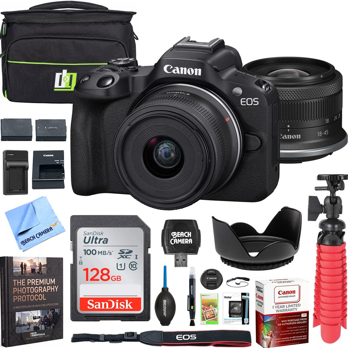 Bundle - Canon - EOS R50 Mirrorless Camera Black + 18-45mm IS STM Lens Kit Premier